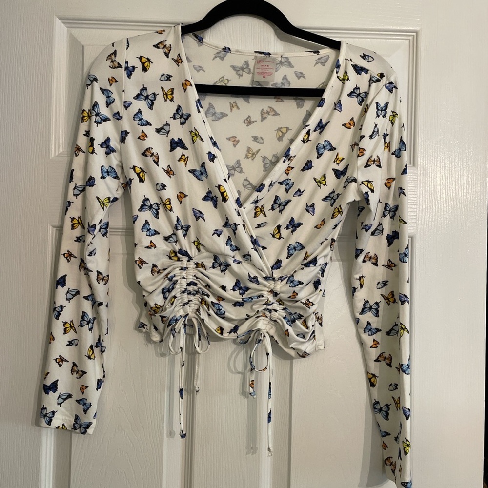 Ruched Butterfly V-Neck Top